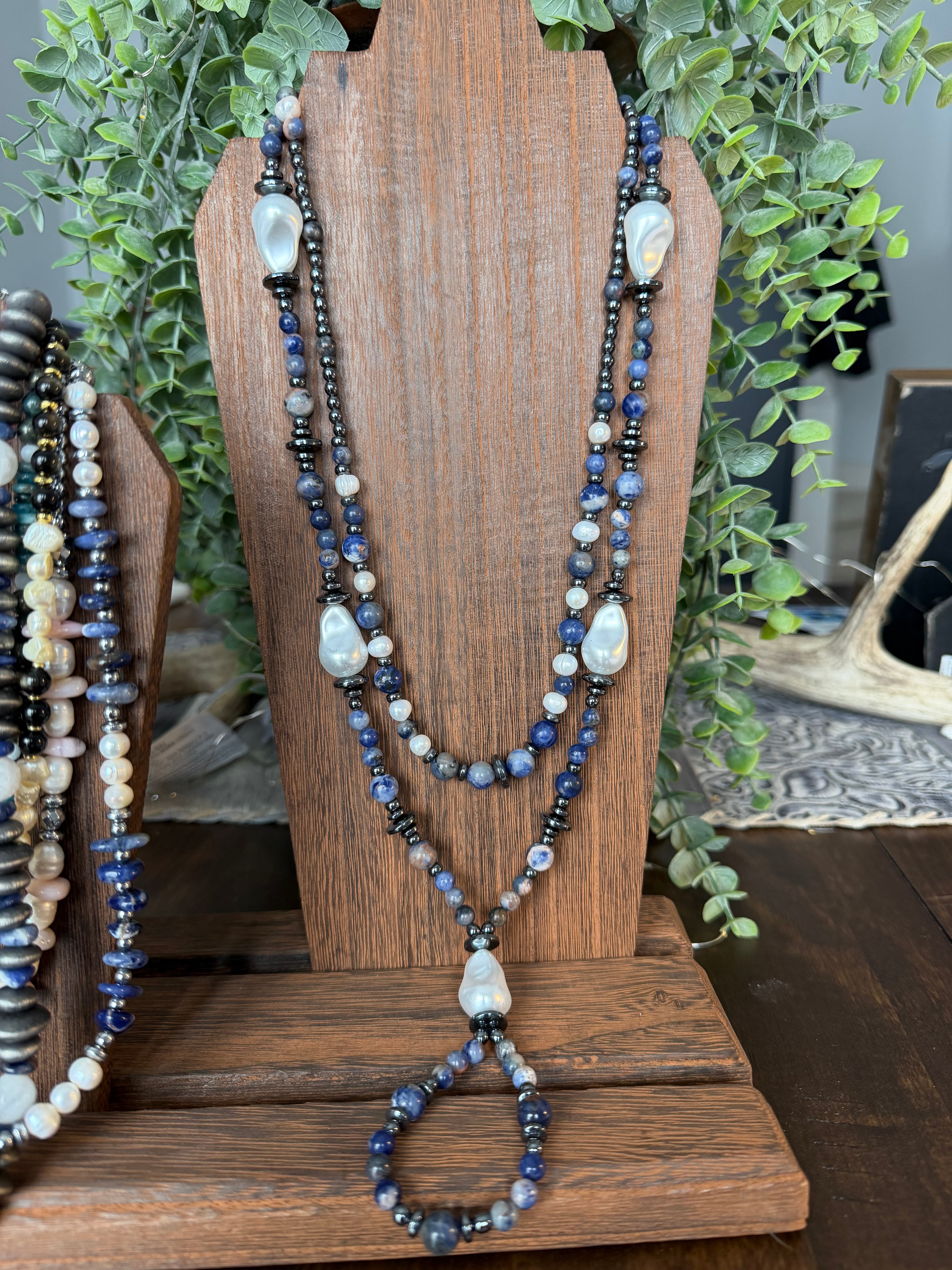Sodalite and Freshwater Pearl Jacla