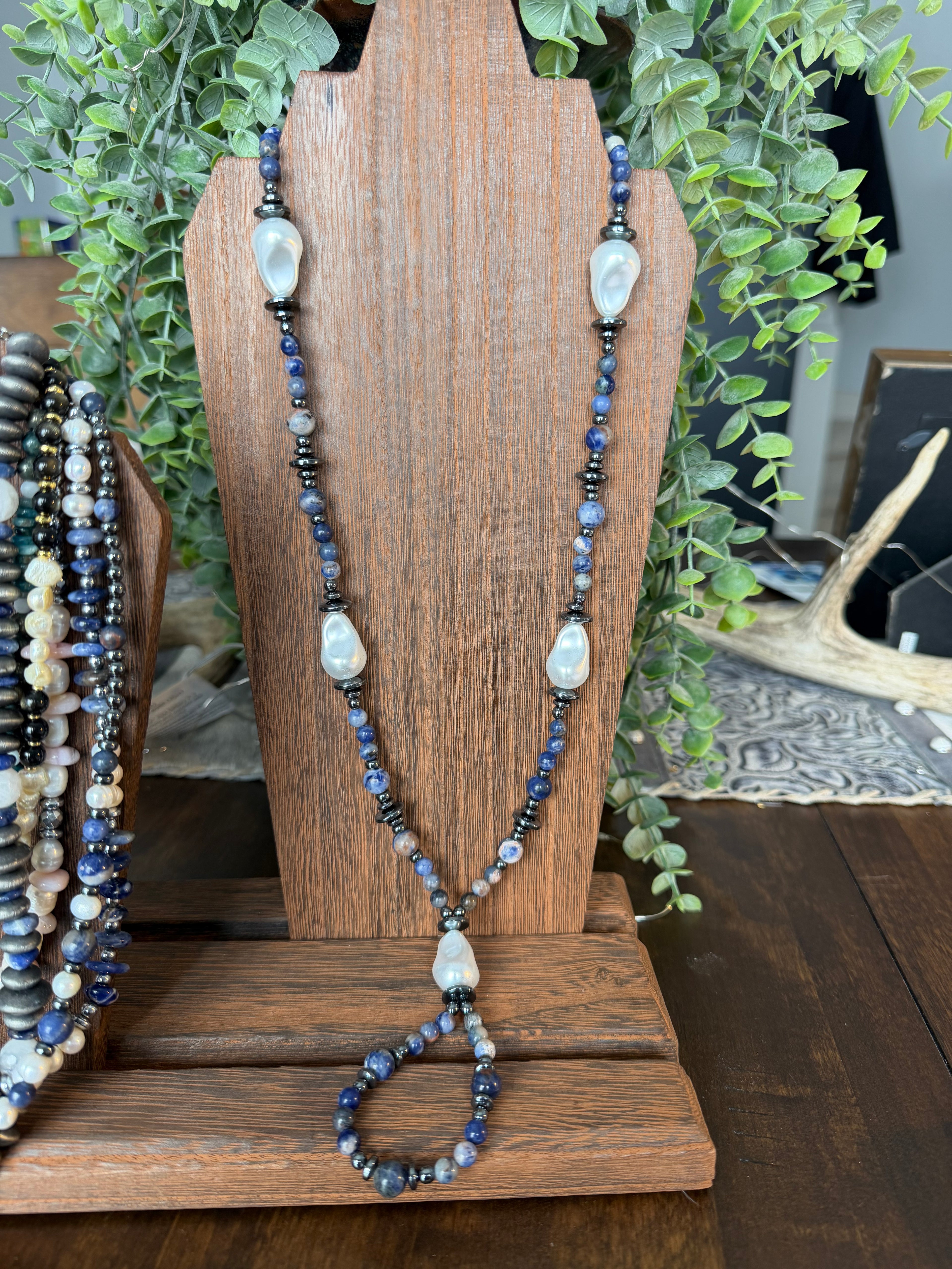 Sodalite and Freshwater Pearl Jacla