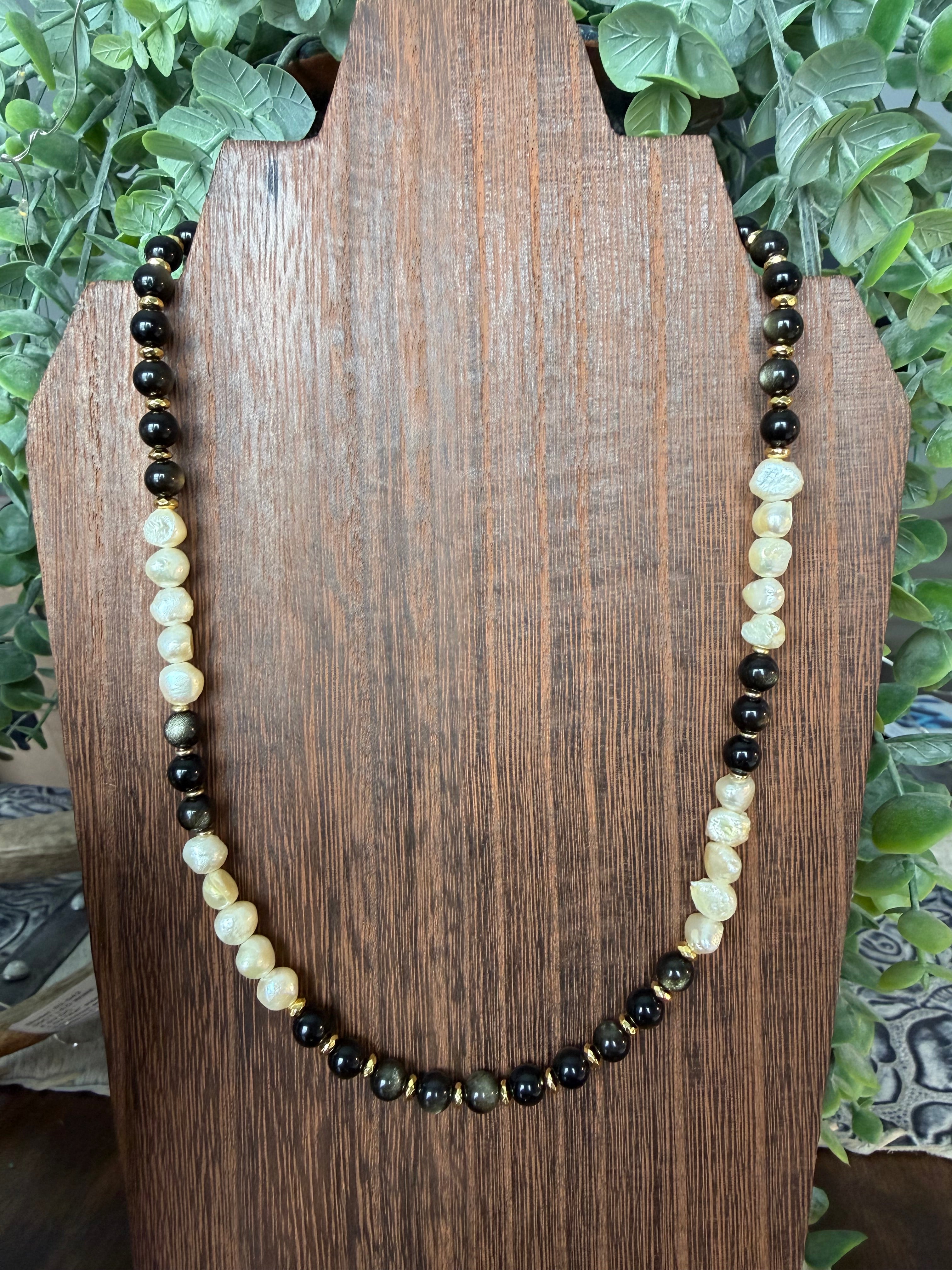 Freshwater Pearls and Gold Obsidian