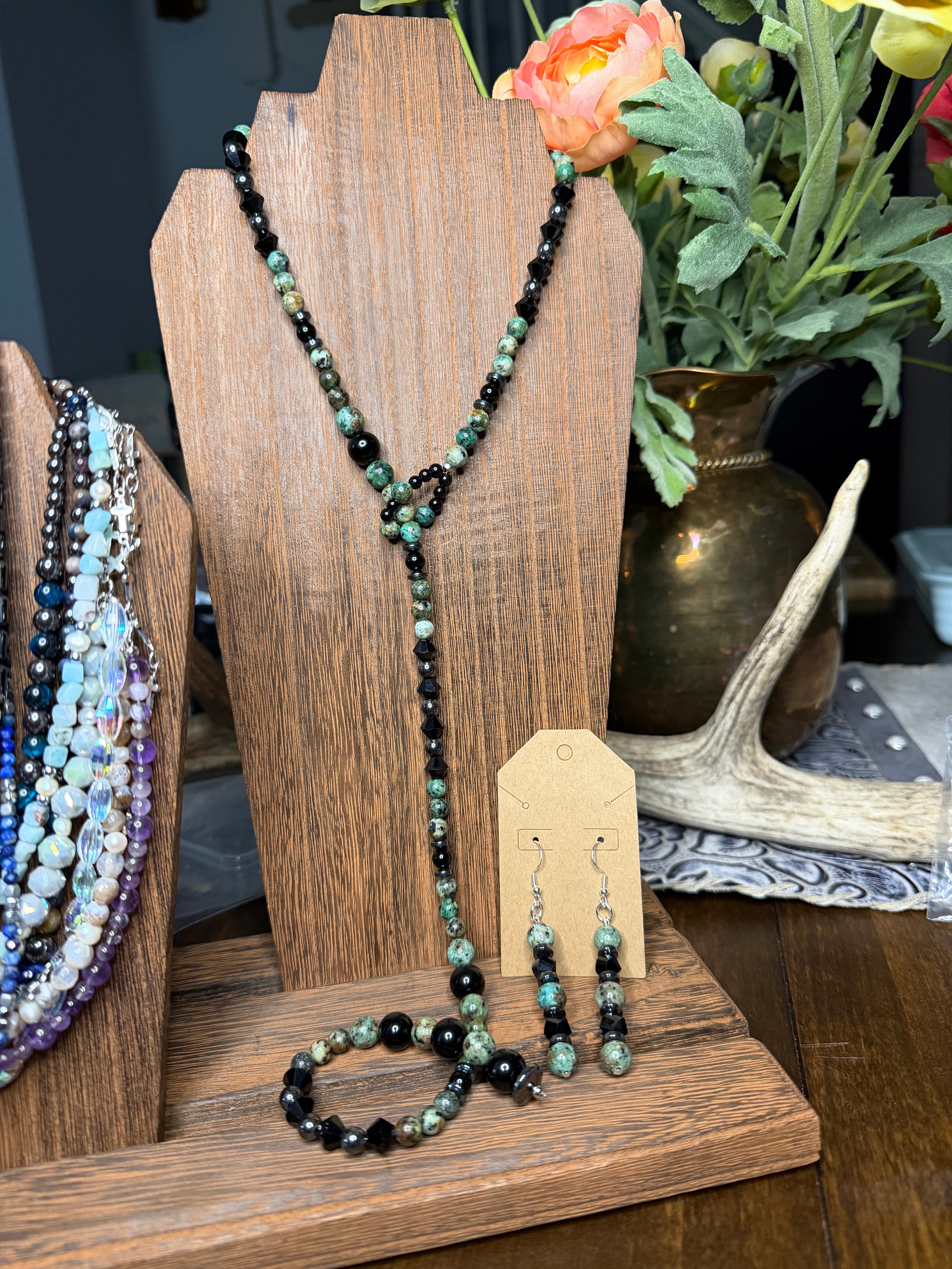 African Turquoise Lariat Set