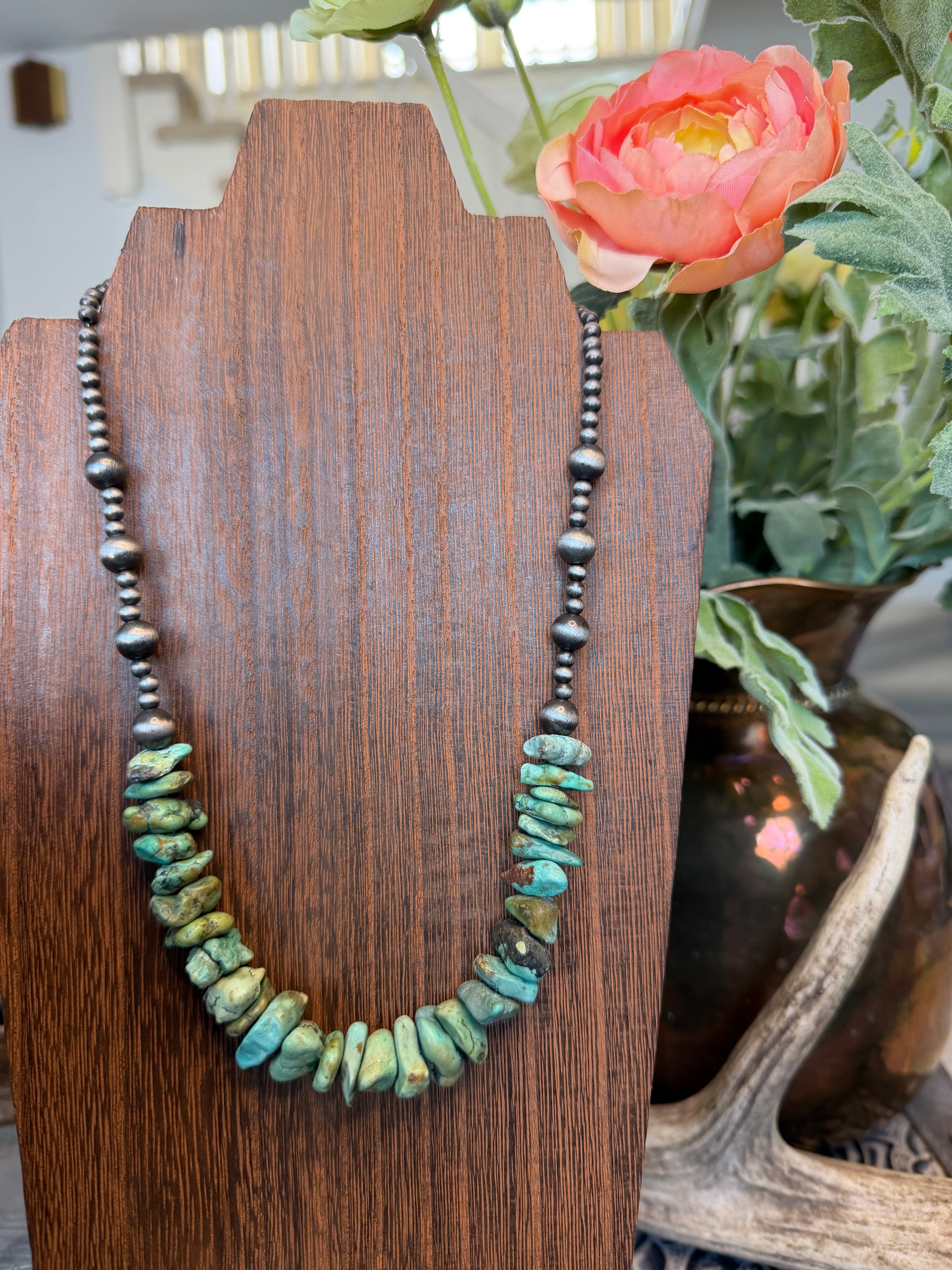Green Turquoise and Faux Navajo Pearls